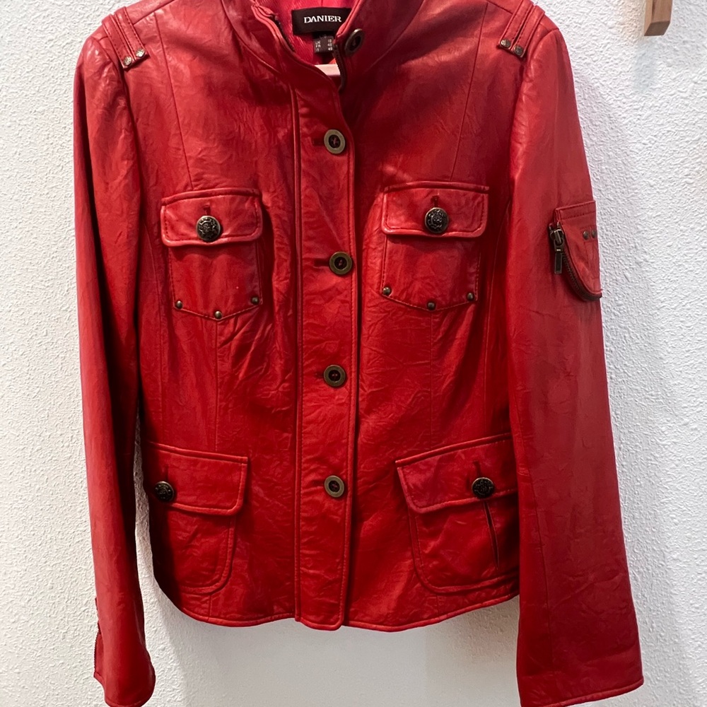 Danier Red Leather Military Jacket
